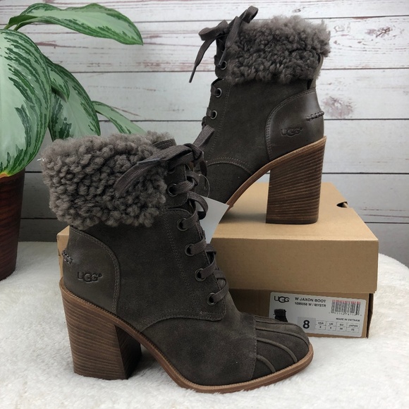 UGG Shoes - NEW UGG Jaxon Mysterious Brown Fur Cuff Heel Boots